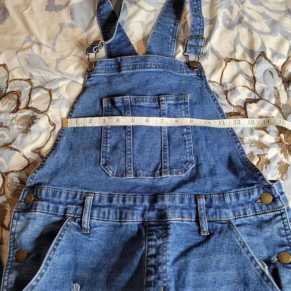 No Boundaries Blue Denim Distressed Overalls - Size LG - Picture 5 of 8